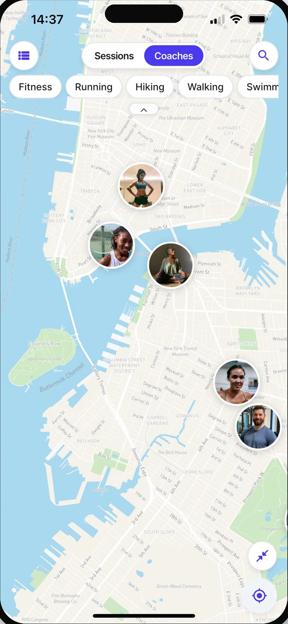 Carte des coachs à proximité